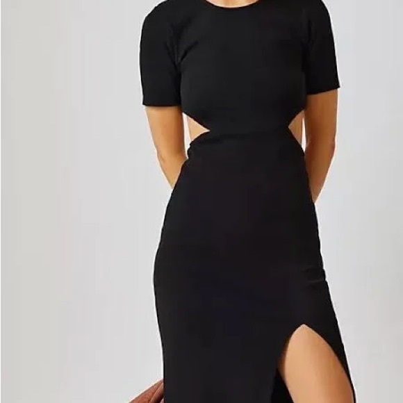 ANTHROPOLOGIE Bordeaux Cutout A-Line Midi Dress Petite Large Black - Picture 6 of 6